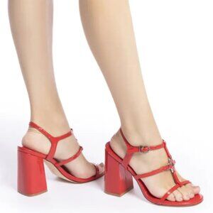 NEW LARROUDE Made In Brazil Patent Leather Hana Sandals scarlet 253